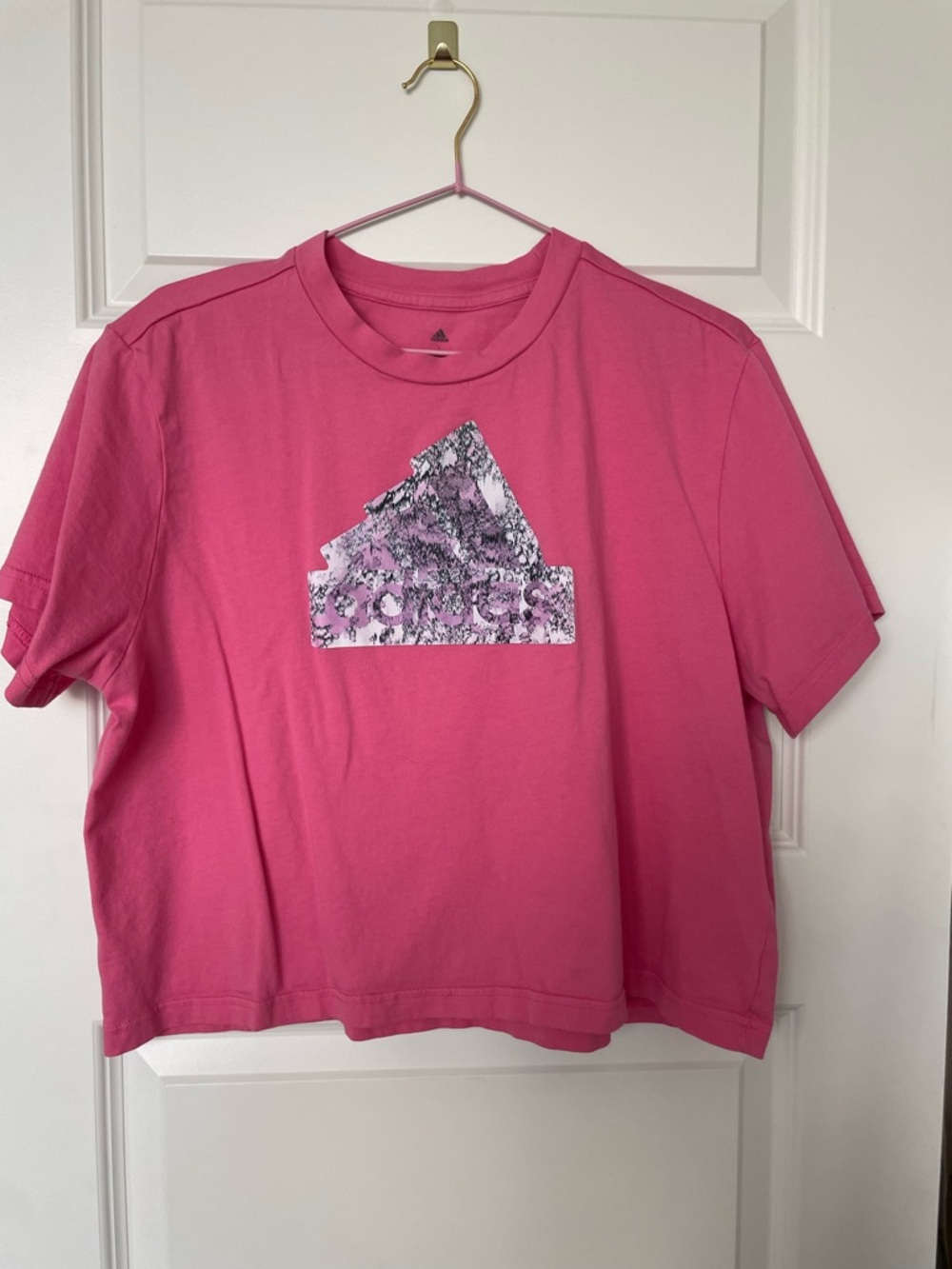 Adidas Pink Cropped Graphic Logo Tee
